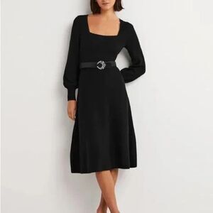 Boden Square Neck Knitted Midi Dress Wool Alpaca Blend Black Womens 12P NEW